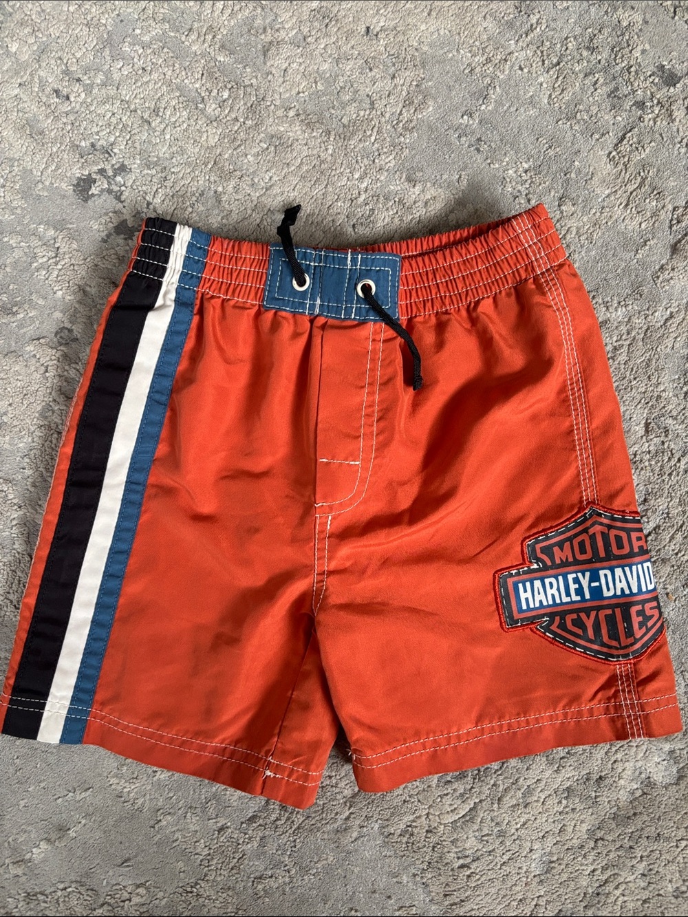Harley-Davidson Orange Boys' Shorts with Navy & White Stripes